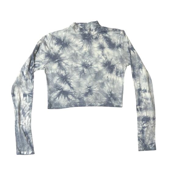 Aero (M) Seriously Soft Blue Tie Dye Long Sleeve High Neck Cropped Top Shirt Tee - Picture 7 of 8